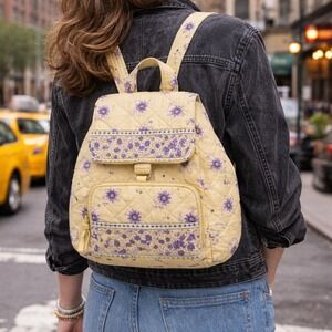 Victorian Heart Yellow Quilted Plaid Patchwork Backpack Bag Boho Cottagecore